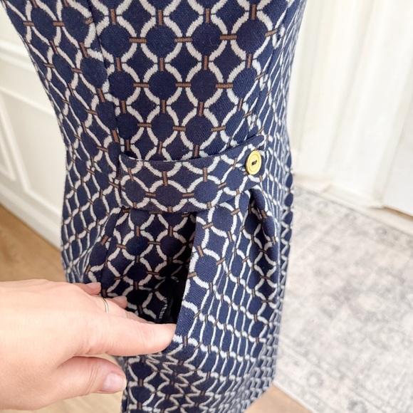 Tabitha Anthropologie Womens Navy Geometric A Line Mini Dress Size 4 Retro Chic - Picture 6 of 15